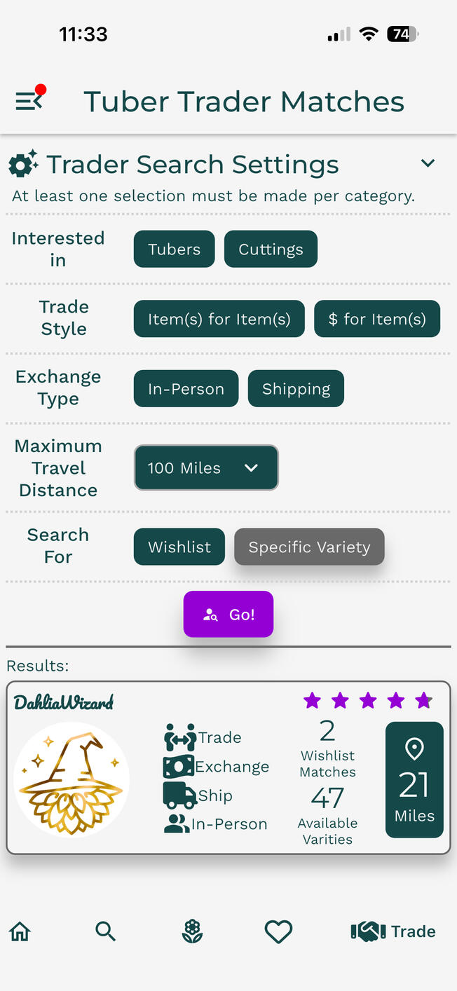 Dahlia Wizard Search Page